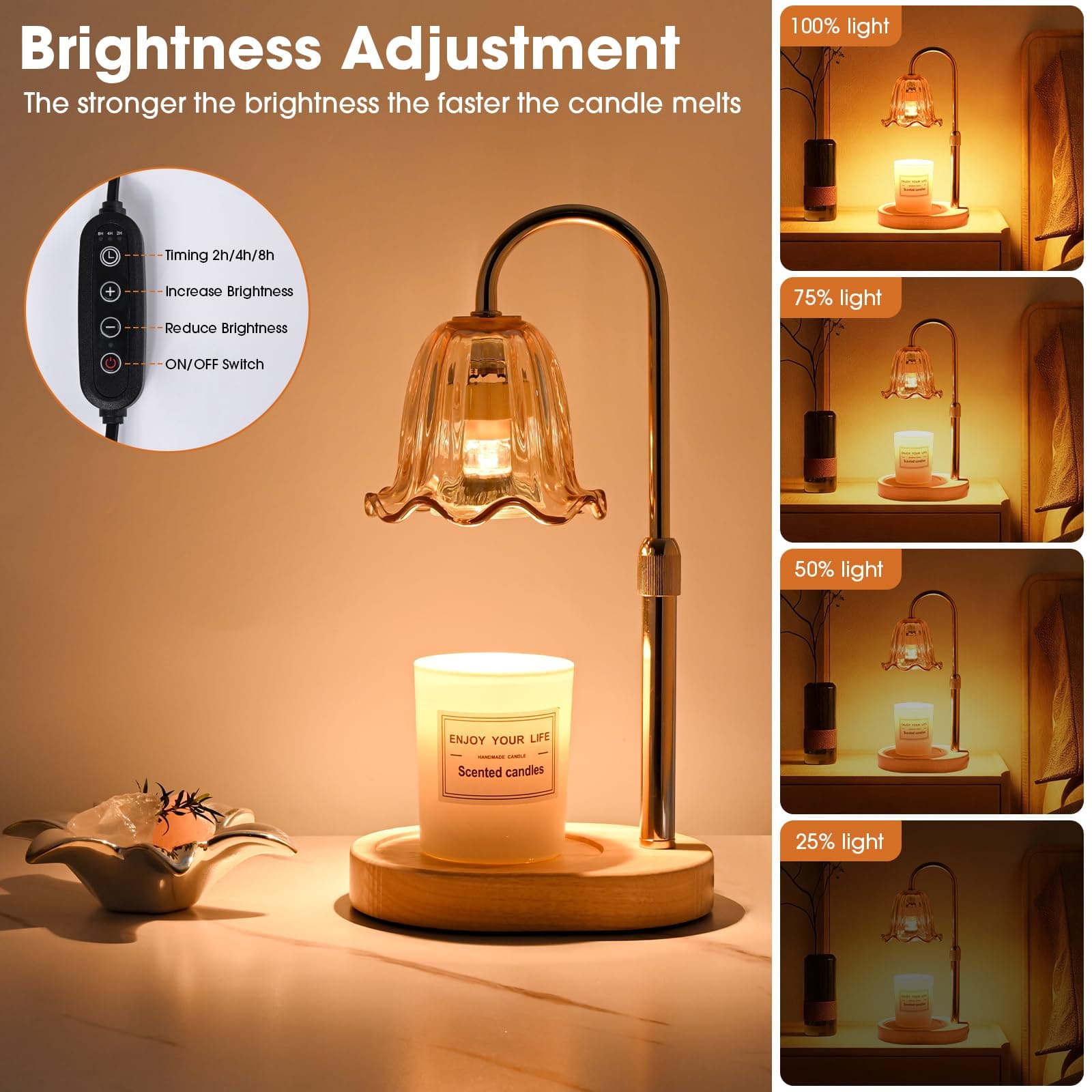 Adjustable Candle Warmer Lamp with Timer & Dimmer, Vintage Home Decor for Scented Jar Candles - Adjustable Height, Safe Melting Tech, Ideal Women/Men, New Home Bedroom Essential thumbnail 2