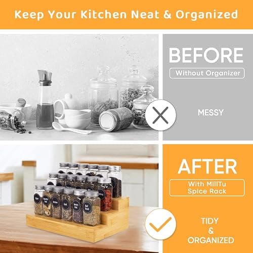 MillTu Bamboo Spice Rack Organizer for Cabinet 3 Tier Countertop Step Spice Shelf for Kitchen Storage and Organizer (2 Pack, Cabinet) thumbnail 4