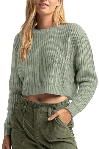 Jumppmile Cropped Sweater for Women Knit Crewneck Long Sleeve Crop Sweater Pullover for 2025 Fall Winter Fashion Outfits - Image 1