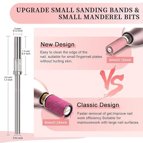 100pcs 180 Grit Small Sanding Bands for Nail Drill with 2pcs 3/32’’ Upgrade Mandrels Bits, Mini Sanding Bands for Nail Drill for Manicure Nail Salon and Nail Enthusiasts Use, Pink - 180 Grit-Pink thumbnail 2