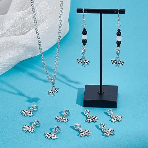 NBEADS 20 Pcs Checkered Flag Charms, Alloy Enamel Checker Racing Flag Dangles Charm Pendants with 5mm Hole for Bracelet Necklace Race Fans Outfit Accessories Gift thumbnail 4