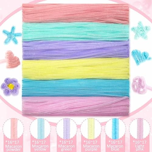Peryiter 500 Pieces Pipe Cleaners Chenille Stems for Flowers Craft Supplies Bulk Fluffy Fuzzy Sticks for DIY Art Projects Creative Gift Wrapping Party Decorations(Macaron,12 Inch) thumbnail 3