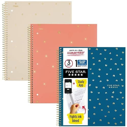 Five Star Style Spiral Notebooks + Study App, 3 Pack, 1 Subject, College Ruled Paper, 11" x 8-1/2", 100 Sheets, 1 Count (820000F) - Image 1