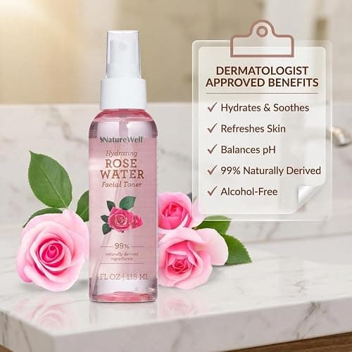 NATURE WELL Rose Water Hydrating Facial Toner Mist for Dewy & Radiant Skin, Refreshing, Conditioning, Soothing, Moisturizing, Perfect for Travel, 4 Fl Oz thumbnail 5