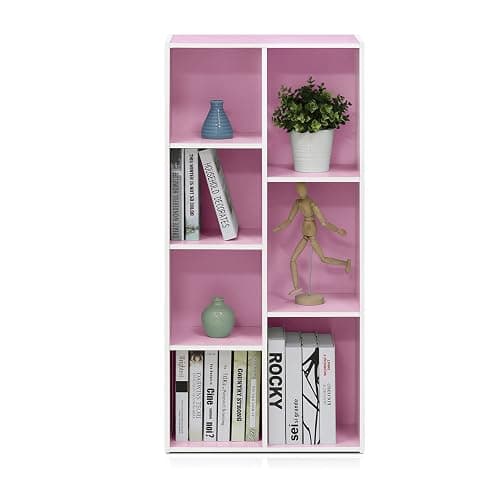 Furinno LUDER Book Shelf, 7-Cube Bookshelf, Bookcase, 9.4 x 19.5 x 41.7, for Living Room, Bedroom, Home Office, White/Pink thumbnail 8