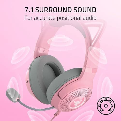 Razer Kraken Kitty V2 USB Wired Headset: Chroma RGB Kitty Ears - Stream Reactive Lighting - HyperClear Cardioid Mic - 40 mm Drivers - 7.1 Surround Sound - Comfortable Ear Cushions - Quartz Pink thumbnail 6