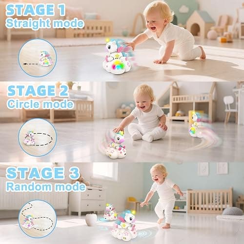 Musical Unicorn Toys for 6 to 12 Months - Baby Crawling Toy with Light-up for 1+ Year Old Girl Boy,Infant Tummy Time Sensory Development Toys with ABC/123 Modes,Birthday Gift 1 Year Old Boys & Girls thumbnail 3