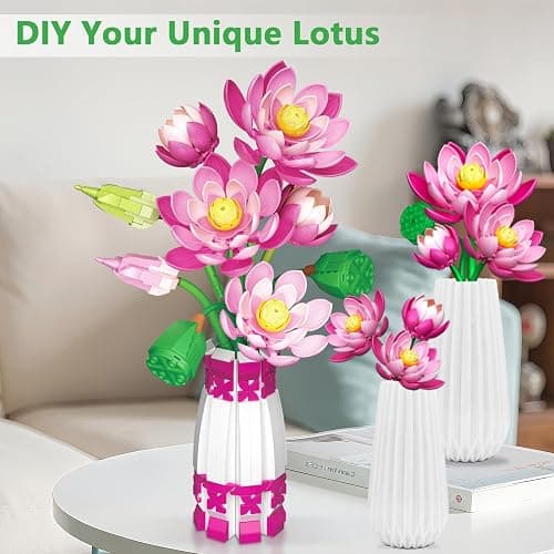 Kiothdre Lotus Flowers Buidling Set - Artificial Lotus Flower Bouquet for Adults Women Girls- Flower Botanical Collection Plant Kit for Home Decor & Display, Gifts for Mother‘s Day Birthday Valentines thumbnail 6