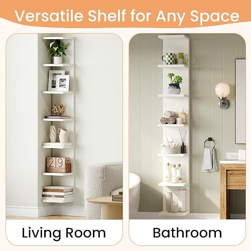 upsimples 7-Tier Floating Wall Shelf, White Wall Mounted Display and Storage Shelf, Decorative Shelves for Bedroom, Living Room, Bathroom, and Office thumbnail 7