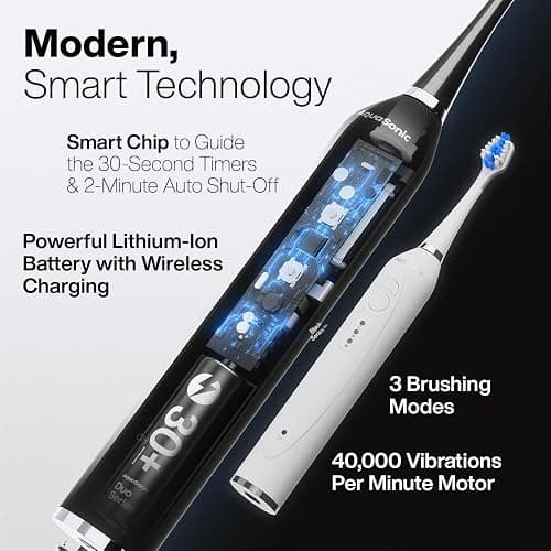 Aquasonic Duo - Dual Handle Ultra Whitening 40,000 VPM Wireless Charging Electric ToothBrushes - 3 Modes with Smart Timers - 10 Dupont Brush Heads & 2 Travel Cases Included thumbnail 2