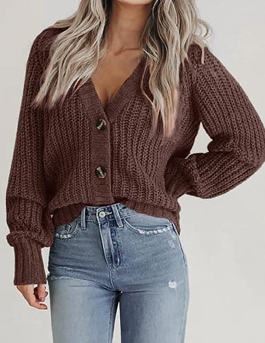 Zeagoo Women's 2025 Fall Chunky Knit Cardigans Open Front Long Sleeve V Neck Button Loose Cardigan Sweaters thumbnail 2