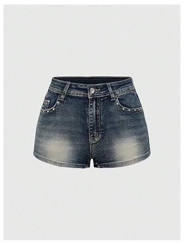 Milumia Women's Y2k Rhinestone Denim Shorts Punk Skinny Mini Jean 2000s | Rave Music Festival Outfits,Grunge,Punk,Gothic,Bedazzled,Streetwear thumbnail 2