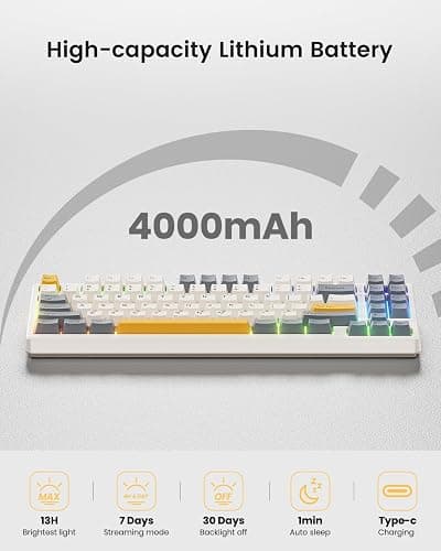 Kisnt Wireless Mechanical Keyboard,Gasket Mounted with Creamy Sound,Bluetooth/2.4GHz/USB-C,Custom Hot Swappable,RGB Backlit,75% Compact Layout for Gaming/Typing/Win/Mac/PC (Retro Beige,Linear Switch) thumbnail 8