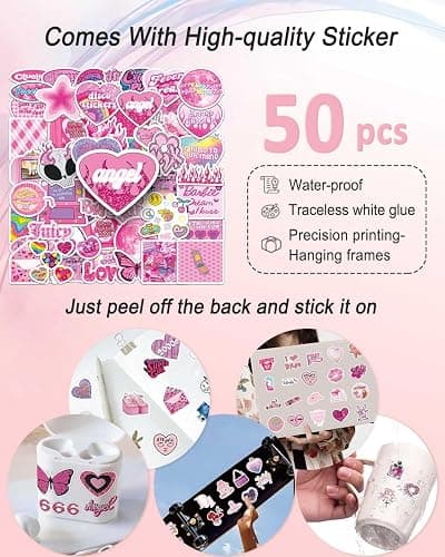KBKBART 12 Pcs Mcbling Trashy Y2k Posters Room Decor and 50 Pcs Y2k Sticker | Unframed, Early 2000s Room Decor, Hot Pink Wall Collage Kit Aesthetic, Emo Baddie Prints for Girl's Dorm Bedroom Apartment thumbnail 3
