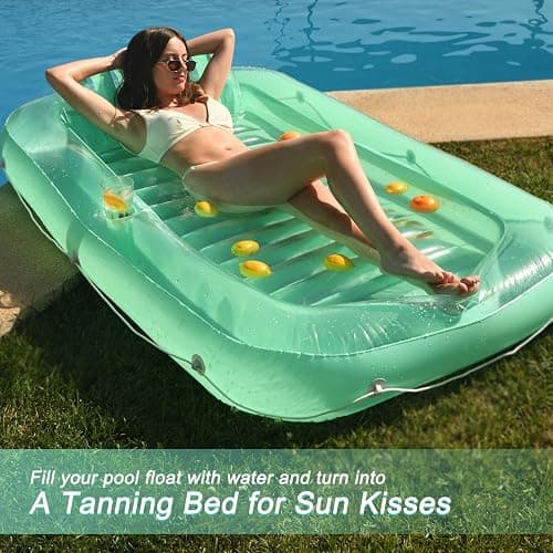 Float Joy Tanning Pool Floaties for Adults Tanning Bed Inflatable Sun Lounger Pool Float Matelas Gonflable Piscine Flotteur Blow Up Pool with Cup Holder Chaise Longue thumbnail 3
