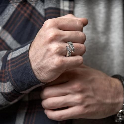 RIOSO 12Pcs Vintage Rings for Men Cool Adjustable Angel Wings Ring Goth Punk Open Ring Set thumbnail 3