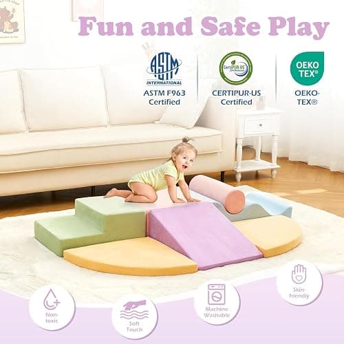 QUCHI Climbing Toys for Toddlers, Toddler Climbing Toys Indoor, 7-Piece Soft Foam Climbing Blocks Set, Toddler Playtime Corner Climber Indoor Foam Play Gym for Climbing Crawling and Sliding thumbnail 5