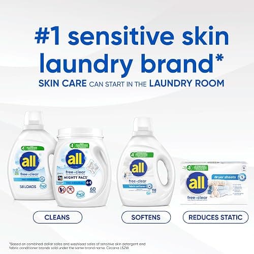 all Fabric Softener Dryer Sheets for Sensitive Skin, Free Clear, 195 Count thumbnail 9