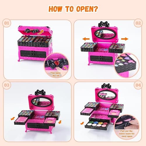 GORISPI Kids Makeup Sets for Girls, 66pcs Real Cosmetic for Kids Toys with Mirror, Princess Washable Girls Makeup Kit, Non-Toxic & Safe Brithday Gifts for 3 4 5 6 7 8 10 - 12 Years Old（Light Rose） thumbnail 7