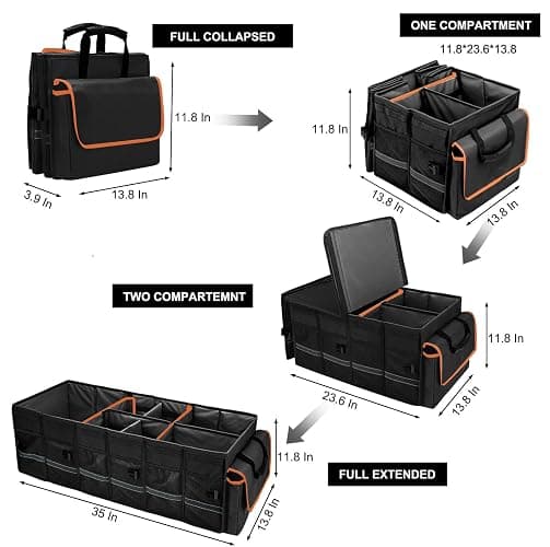Car Trunk Organizer and Storage with Lid & Removable Leakproof Cooler Bag, Car Accessories 6 Removable Dividers for Custom Space, Collapsible Large Trunk Organizers Interior for SUV Sendan with Cover thumbnail 3