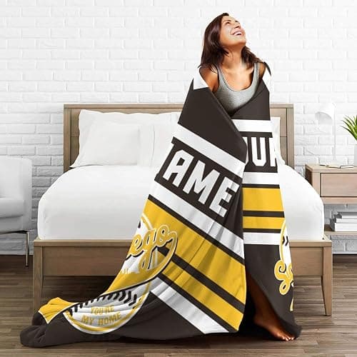 Custom Blanket for Bed Fans Gift Baseball City Name and Number Winter Summer Fleece Throw Blankets Personalized, 40"x50", 50"x60", 60"x80" thumbnail 6