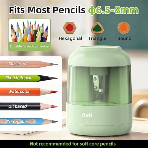 deli Electric Pencil Sharpener, Battery Operated, 6.5–8mm for Classroom | Battery Electric Pencil Sharpener, Durable Blade 5000+ Sharpen, Fits 6.5-8mm Pencils Classroom Kids Home thumbnail 3
