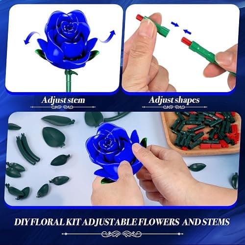 Rongmeiz Flowers Bouquet Building Set, 12 Artificial Blue Roses Botanical Collection Building Block Educational Toys Gift for Girls Kids Women Valentines Mothers Day Christmas Birthday Gift, 634 PCS thumbnail 6