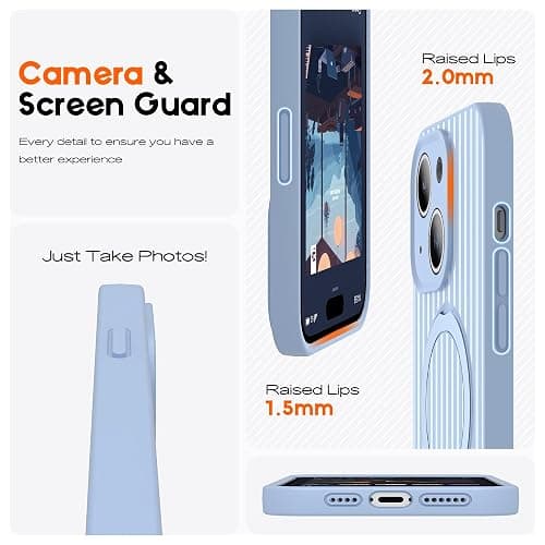 SKYLMW Striped Case for iPhone 14 Plus with Stand,6.7" Blue/White | Aesthetic Striped,Magnetic Stand,Compatible with Mag-Safe,Silicone 14 Plus Phone Case thumbnail 3