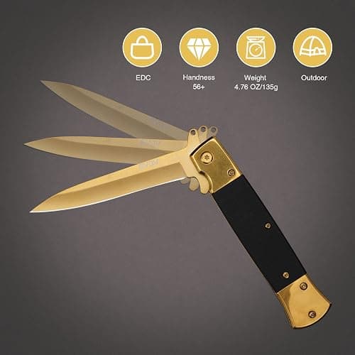 GVDV Folding Pocket Knife with G10 Handle, 7Cr17 Stainless Steel EDC Knife with Safety Liner-Lock, Camping Hunting Fishing Knife for Men Women, Gold thumbnail 4