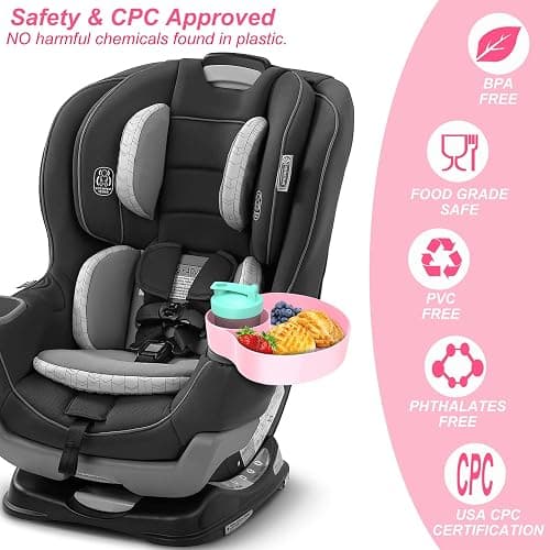 OMYPOTT 2PCS Kids Car Seat Tray, Travel Trays for Kids with Car Cup Holder, Toddlers Road Trip Essential, Travel Snacks Food Plate for Stroller, Boosters, and Anywhere with a Cup Holder Tray-Pink thumbnail 3