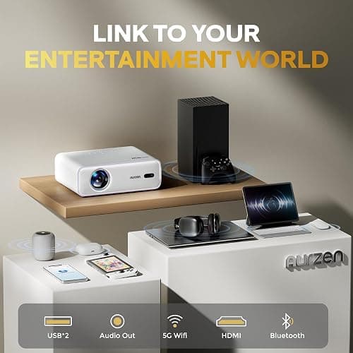 Aurzen EAZZE D1 Smart Projector with WiFi and Bluetooth, Netflix-Officially-Licensed, Auto Focus & Keystone, DoIby Audio, Zoom, Native 1080P Movie, Portable Outdoor Mini Projector, White thumbnail 7