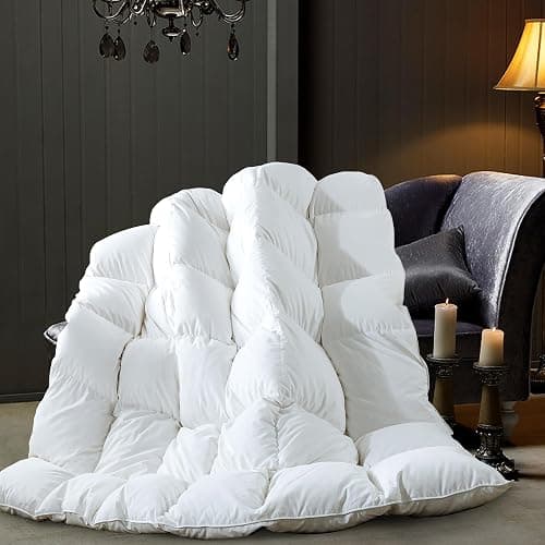 ELNIDO QUEEN® Feather Comforter Full Size, Filled with Feather and Downfiber, Luxurious All Season Fluffy Duvet Insert, Ultra Soft Hotel Collection 100% Cotton Cover Bed Comforter, White 82x86 Inch thumbnail 5