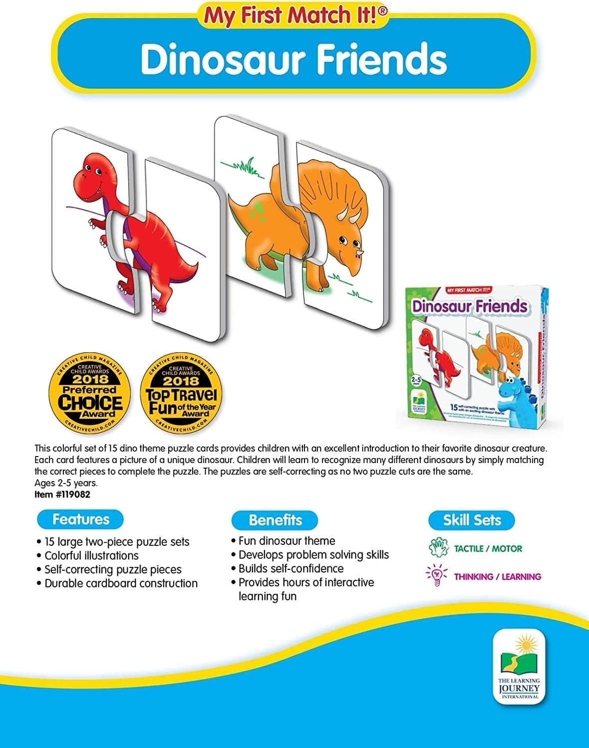 The Learning Journey: My First Match It - Dinosaurs - 2 Year Old Toys, Puzzles for Toddlers, Toddler Puzzle, Educational Toys for 2 Year Old - 15 Self-Correcting Matching Puzzles - Award Winning Toys - Dinosaurs thumbnail 6
