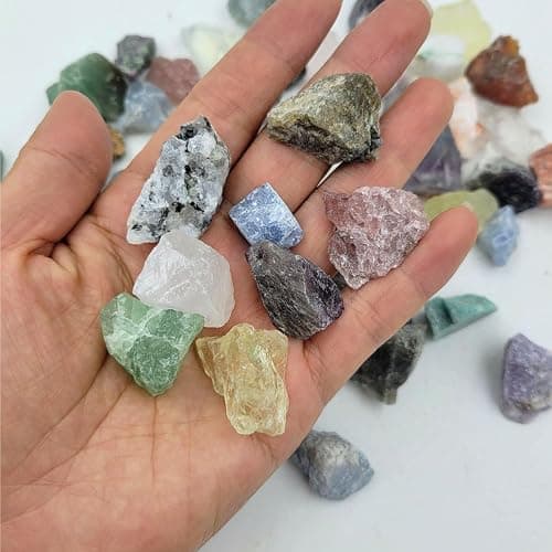 450 Pieces Rocks Collections for Kids, 40+ Kinds Gemstones and Crystals Set, Rocks and Minerals Science Kit Include 1.5lb Tumbled Chips Crystals and 1lb Tiny Rough Stones thumbnail 4