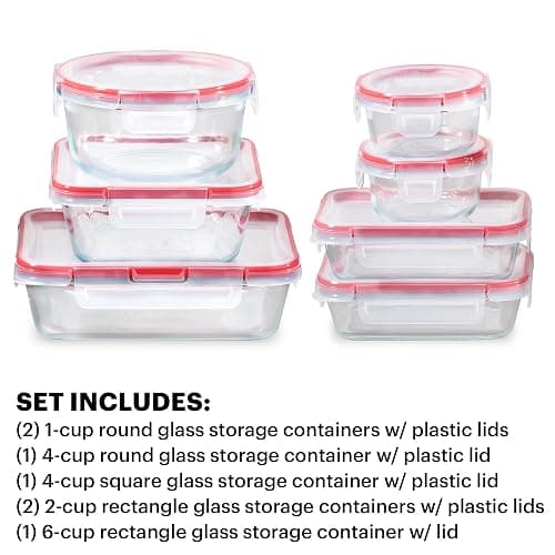 Pyrex Freshlock (7-Pack) Glass Food Storage Containers Set, (1, 2, 4 Cups) Airtight & Leakproof Locking Lids BPA-Free, Meal Prep Containers Set, Freezer Dishwasher Microwave Safe thumbnail 3