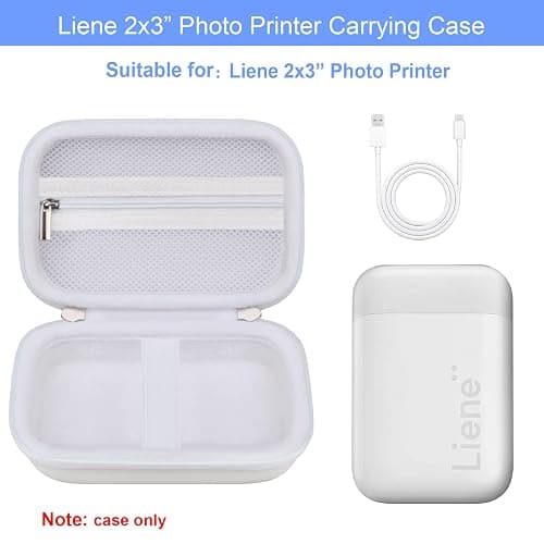 Elonbo Carrying Case for Liene 2x3” Photo Printer, Portable Mini Color Instant Print Digital Camera Hard Travel Bag, Smartphone Picture Printer Storage Holder, Mesh Pocket Fits Photo Paper Cable,White thumbnail 2
