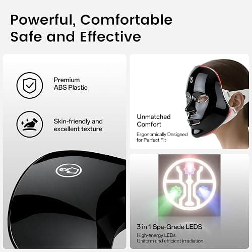 SUERBEATY Red Light Mask For Face, 7-1 Colors Red Light Face Mask | Facial Skincare At Home, Cordless, Portable and Rechargeable,Black thumbnail 6