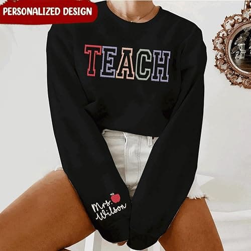 Love Signal Teacher Embroidered Crewneck Sweatshirt, Teacher Shirt for Women, Back to School Teacher Appreciation Gifts 4 thumbnail 3