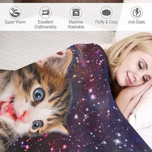 Cat Blanket Funny Gifts for Girls Boys Woman Kids Cat Lover Throw Blankets Soft Blanket Warm Fleece Flannel Plush Blankets for Bed Sofa Couch 60"x80" thumbnail 5