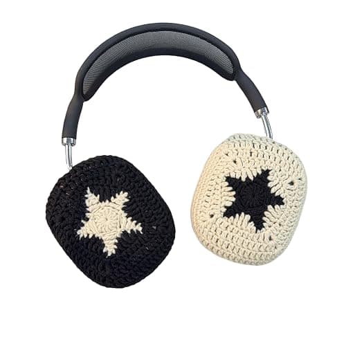 Handmade Crochet Black and White Star Headphone Cover – Compatible with AirPods Max, Protective Case for Music Lovers thumbnail 4