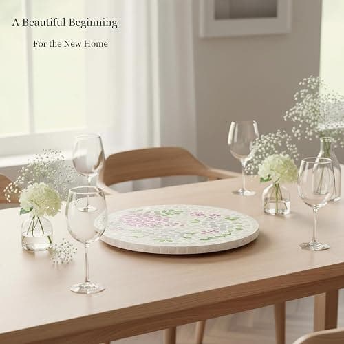 PEMAR 12.6” Pink Hydrangea Capiz Shell Lazy Susan, Handcrafted Dining Table Décor & Table Centerpiece, Elegant Beach House & Farmhouse Home Decor, Luxury Hostess & Housewarming Gift thumbnail 7
