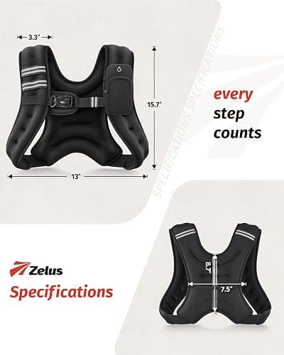 ZELUS Weighted Vest, 6lb/8lb/12lb/16lb/20lb/25lb/30lb Weight Vest with Reflective Stripe for Workout, Strength Training, Running, Fitness, Muscle Building, Weight Loss, Weightlifting thumbnail 8