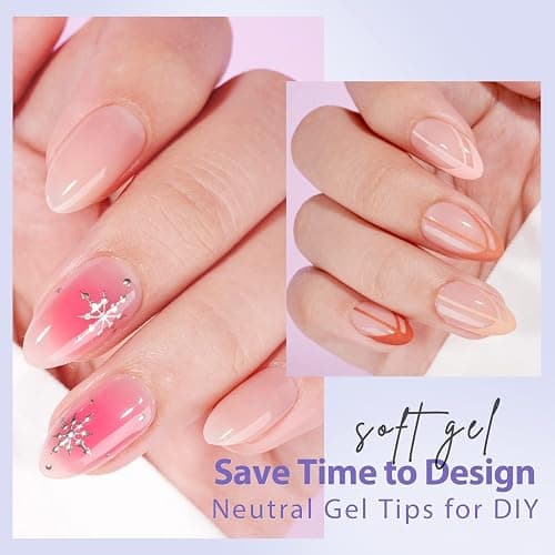 BTArtbox Short Almond Nail Tips - Soft Gel XCOATTIPS Natural Press On Nails, Pre-colored Gel Nails Full Cover Fake Nails Nude for for Daily Nail Art thumbnail 5