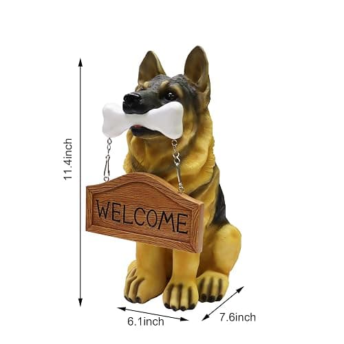 Nature's Mark German Sheperd Dog Puppy Statue with Reversible Welcome Sign and Go Away Sign Resin Garden Decor 12" H thumbnail 2