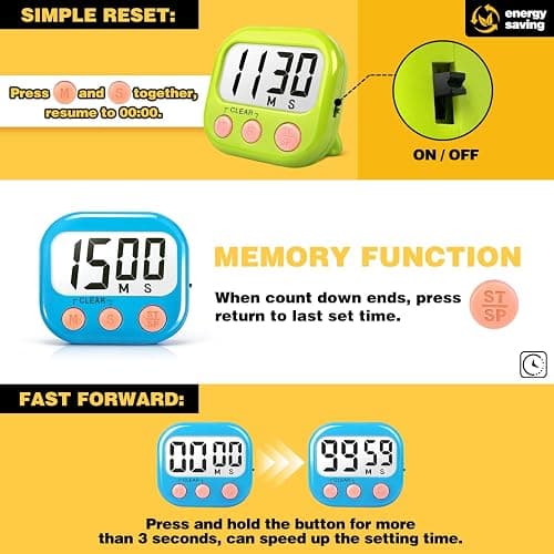 AOUCE Digital Timer for Kids Classroom Timers for Teacher 2 Pack Blue Green | Large Screen, Strong Magnetic, Loud Alarm thumbnail 5