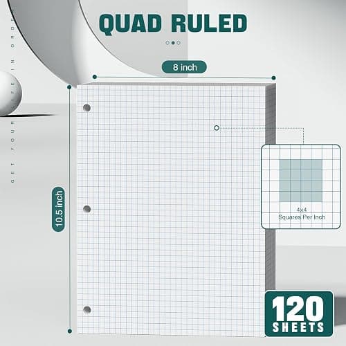 Loose Leaf Graph paper 8 x 10.5, Graph Ruled Paper, 3 Hole Punched Paper, 4 x 4 Quad Ruled Graph Paper, 10-1/2" x 8" Filler Paper Notebook Paper, 120 Sheets Graphing Paper for Business Home School - 8 x 10.5 In -120 Sheets - 4 x 4 Quad Ruled - 1 Pack thumbnail 2