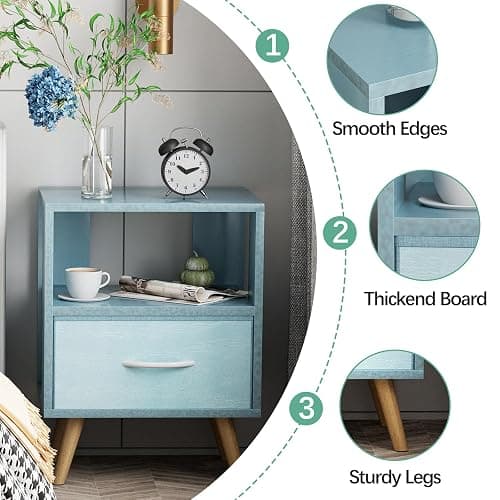 Aenuert Night Stand, Blue Kids Nightstand with Drawer, Nursery Side Table with Open Storage, 2-Tier Modern End Table, Bedside Table for Small Space, Living Room, Bedroom thumbnail 3
