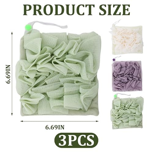 3 PCS Soap Bar Loofah, 2 in 1 Bar Soap Loofah Pouch, Washcloth Leefah Combo with Drawstring, Leefah Cloth for Body Wash Cleansing and Smooth Skin(Purple, Green, White) thumbnail 2