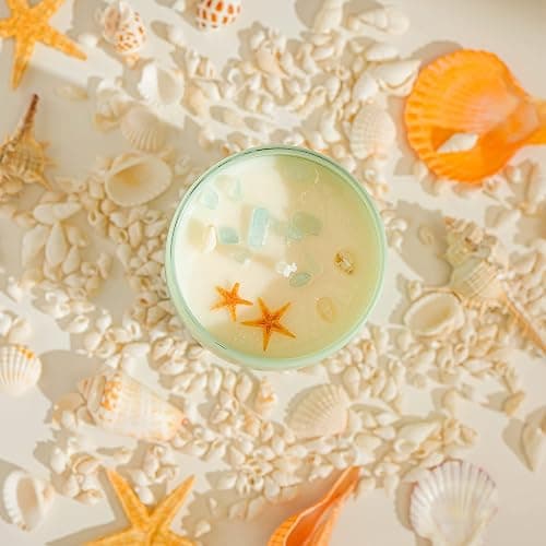 Ocean Breeze Scented Candle with Crystal Inside, Healing Aquamarine Crystal Candle with Sea Star & Conch Decors, 10oz Soy Wax 55 Hours Long Lasting Burn, Perfect Spiritual Aromatherapy Gift - Relax-Ocean Breeze thumbnail 2