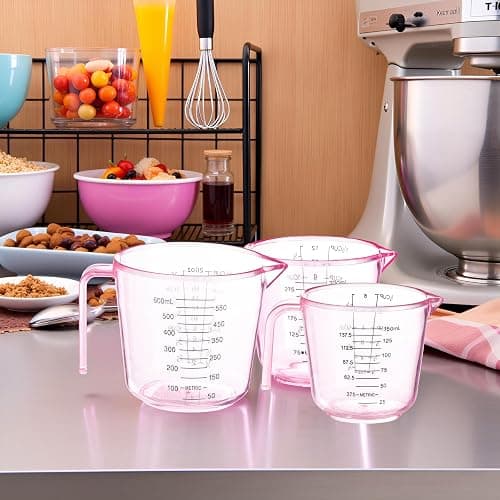 Cute Pink Plastic Measuring Cup for Home Kitchen Cooking and Baking Seasoning Liquid (150ml, 300ml, 600ml - 3 Pack) thumbnail 7